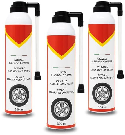 VIRSUS 3 Bombolette Gonfia e Ripara Gomme bomboletta Spray 300ml per Foratura Ruote Gomme Auto, Moto e Bici, bucatura Kit Riparazione Ruote