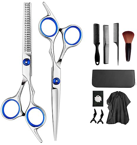 11 Pcs Haarschneideset - Inklusive Scissors, Haircut Comb, Clips, Cape, Storage Bag, Leather, Cloth, Adjuster, Brush, für Damen Herren Kinder, Familie Friseursalon