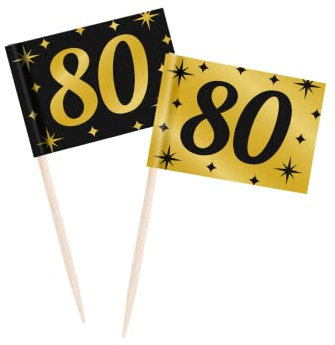 PD-Party - Palitos de cóctel para 80 cumpleaños - Decoración de cumpleaños - Decoración de aniversario - Decoración de oro negro - Decoración de fiesta - Decoración de 80 cumpleaños - 50 piezas