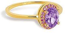 SINGULARU - Anillo Grape Colors. Plata de Ley 925 con Acabado Baño en Oro de 18 Kt y Circonitas de Colores. Talla 10