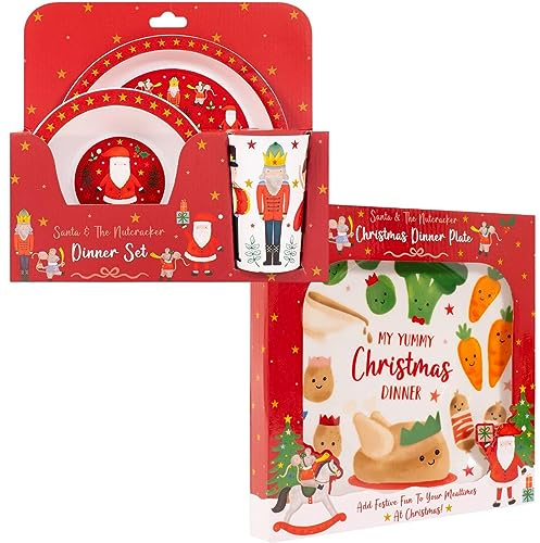YöL Kids Christmas Plate & Dinner Set Xmas Lunch Festive Stocking Filler For Toddler Nutcracker Print Bowl Cup Tumbler