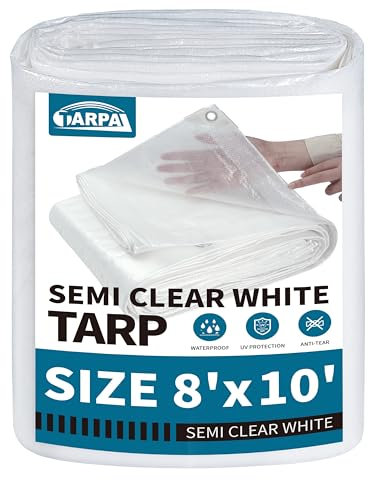 TARPAL 8'x10' Semi Clear White Tarp Waterproof Green House Cover with Grommets 7.5mil Clear Poly tarps for Gardening,Farm, Garden,Chicken Coops，Outdoor