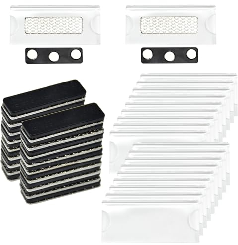 ADERTOS 18 Stücke Magnetische Namensschilder Magnet Namensschilder für Kleidung Schwarz Selbstklebend Magnet Schilder Metall Namensschild Halter mit 3-Punkt Magnet für Ausweishüllen Beschriften