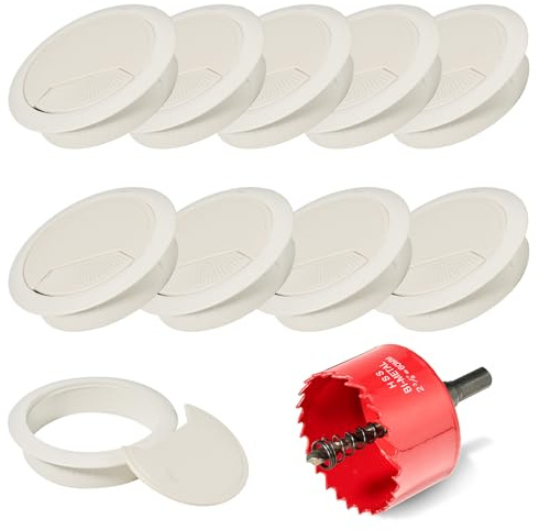 10 Pcs Desk Grommet 60mm with 60mm Hole Saw, Desk Cable Grommet, Desk Cable Hole Cover, Cable Grommet, Desk Hole Cover(Gray White)