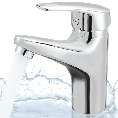 Robinet salle bain acier inox systeme a levier unique pour eau chaude et froide avec tuyaux inclus installation simple et longue duree de vie mitigeur lavabo