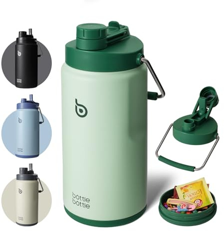 Bottle Bottle Insulated Water Bottle 2L with Straw and Dual-use Lid Half Gallon Water Jug Vacuum Stainless Steel for Workout and Sports Insulated Beer Growler with Handle(Green)