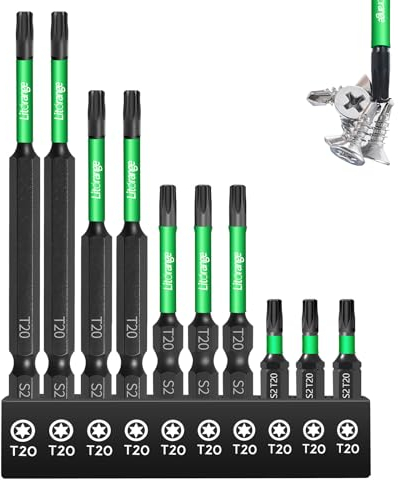 Litorange 10 Stück T20 Bits, Torx lange Bits Set(25MM/50MM/70MM/89MM) mit starkem Magnetkopf, 1/4 Sechskantschaft Torx Bitsatz für Schlagschrauber, Phosphid Schwarz Akkuschrauber Zubehör