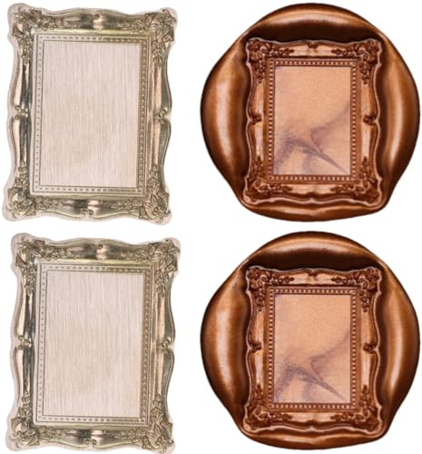Atopbb Frame Wax Seal Stamp, 3D Embossed Frame Relief Carving Wax Sealing Stamp, Bronze Golden, Wooden Handle, Brass Seal Head, 30mm/1.2'' Diameter, 90mm/3.54'' Total Length