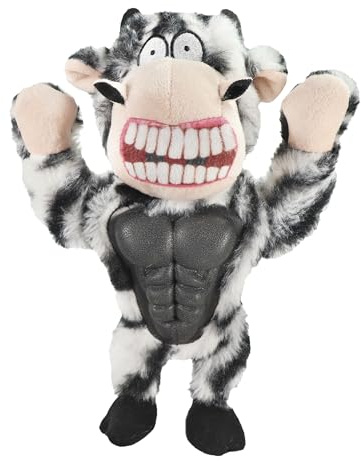 Record - Gioco per Cani in Peluche Muscolossi con Squeaker e Sezione Dura per Pulizia Dentale – Stimola l'Interesse e Resiste a Morsi Intensi | Zebra, 25 cm