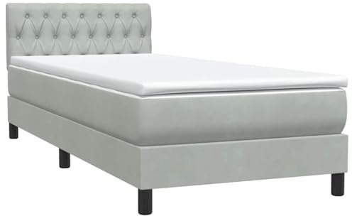 vidaXL Cama Box Spring con colchón Terciopelo Gris Claro 90x220 cm, boxspring Cama, Cama de Plataforma, Cama de Panel, Muebles de Dormitorio
