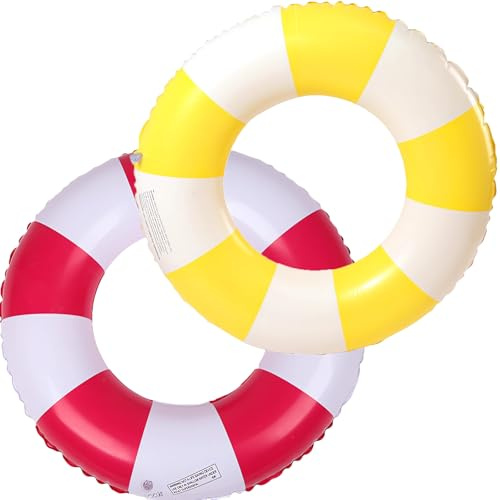 Anello di nuoto gonfiabile, Vintage a Righe Ciambella Salvagente Gonfiabile, Salvagente Adulti in PVC con Valvola d'Aria, Anelli Gonfiabili Piscina Galleggiante, Aiuto al Nuoto ﻿ (rosso+giallo)