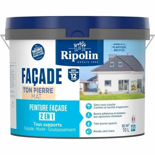 Peinture façade classic 2 en 1 - RIPOLIN - 474647 - Ton pierre - Mat - 10 L