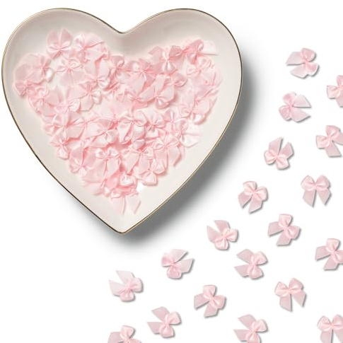 MORSUNBELA Fiocchi Regalo, 100 Pezzi Mini Rosa Fiocchi Decorativi, autoadesivi Piccoli Fiocchi di Raso, Decorazione per Fai da Te Cucito Biglietti di Nozze