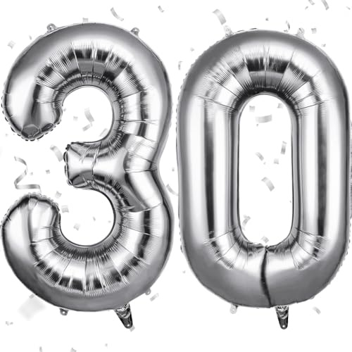 OFFCUP Siffror ballong 30 födelsedag silver, folieballong nummer 30, 40 tum heliumballonger jätte 101 cm födelsedag flicka pojke festdekoration ballong siffror dekoration för årsdag nyår bröllop