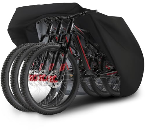 Telo Copri Bicicletta da Esterno per 3 Bici, 210D Copertura Bicicletta Impermeabile, Copribici Telo Protettivo per Biciclette Antipolvere Vento Pioggia Protezione UV, Copertura - 245x125x105cm