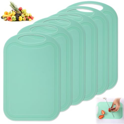 6 Stück Antibakteriell Schneidebretter, 25x16 cm Frühstücksbrettchen, Antibakteriell Schneidebrett Kunststoff Rutschfest, Frühstücksbrettchen mit Griff Spülmaschinenfest BPA Frei