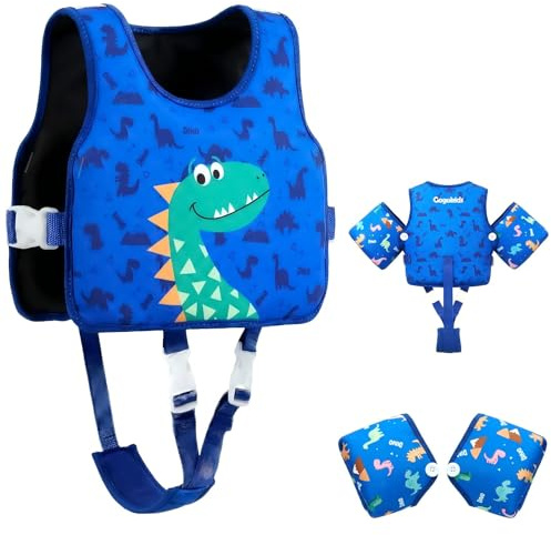 Gogokids Kids Swim Vest with Removable Armbands & 8 Buoyancy Pads, Adjustable Flotation Aid for Children 2-6 Years (15-30kg), Non-Inflatable Toddler Arm Floats for Pool & Swimming Lessons