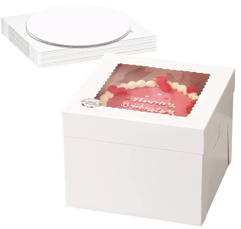 MFUSUL Boîte de transport pour gâteaux Lot de 3 25,4x25,4x20,3cm avec fenêtre transparente, 3 plateaux ronds pour gâteaux, pâtisseries et desserts