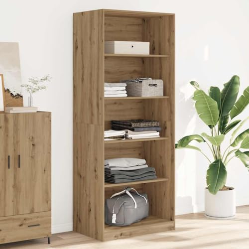 Tonture Armoire en chêne Artisan 80 x 50 x 200 cm avec 5 compartiments, garde-robe compacte, espace de rangement pour chambre à coucher, couloir, chambre d'enfant, avec tringle à vêtements et tiroirs