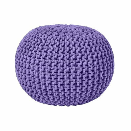 Homescapes, pouf poggiapiedi imbottito lavorato a maglia, 100% cotone, ideale in salotto, per bambini o anziani, Tessuto, Mauve, 40 x 35 cm