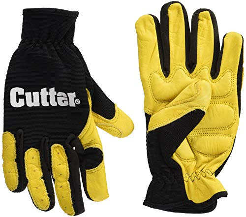 Cutter Strimmer & Trimmer Reduced Vibrations Safety Work Gloves, Deerskin Leather Enhanced Durability Safety Gloves, Forestry Gloves, Mens Womens Tough Gardening Gloves, Black - Size Medium
