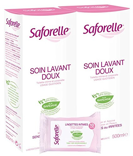 Saforelle Soin Lavant Doux Lot de 2 x 500 ml + 1 Sachet de Lingettes Intimes Offert