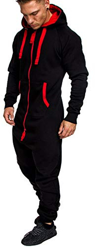 Amaci&Sons Herren Overall Jumpsuit Jogging Onesie Trainingsanzug Camouflage 3004 Schwarz/Rot L