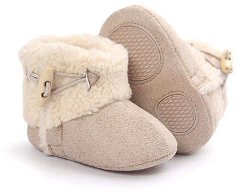 Miya Super Süß Baby Lammfell Stiefel, rutschfeste Lauflernschuhe, warm Winter Plüschschuhe, weich, warm und schön, 6~12 Monate，Grau/weinrot/beige (beige)