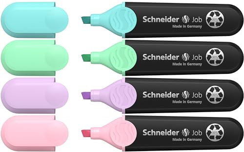 Schneider Job 150 Pastell Textmarker (aus recyceltem Kunststoff, ausgezeichnet mit Der blaue Engel) 4er Etui sortiert