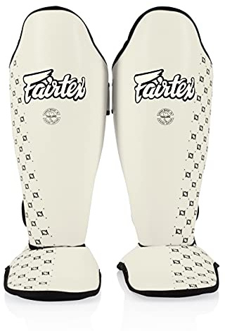 Fairtex Competition Muay Thai Shin Guards, SP5 - Black, Blue, Yellow, Red (White, Small)