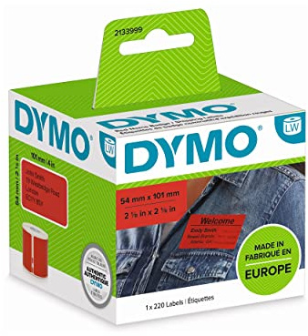 DYMO Original LabelWriter Versandetiketten/Namensschilder (Groß) | Schwarz auf rot | 54 mm x 101 mm | selbstklebend | Rolle mit 220 Easy-Peel-Etiketten | für LabelWriter Etikettendrucker