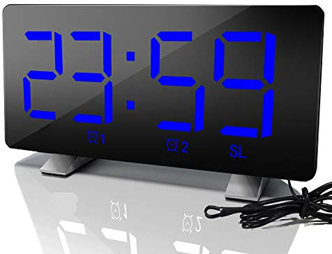 ThreeH Digital Alarm Clock with Radio (76.0MHZ-108.0MHZ) 2 Alarm Setting USB Port for Charging 4 Adjustable Brightness Snooze Digital Clock for Kids Adults Blue