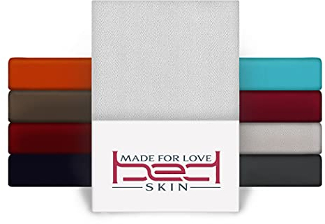 Bedskin Premium Topper Spannbettlaken 90x200 & 100x200 cm – 100% Baumwolle, Jersey Spannbetttuch, für Topper bis 10 cm Höhe (Weiß)