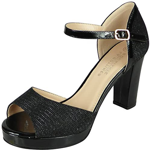 LoudLook Ladies Bridal Party Sandals Women Going Out Glitter Peeptoe High Heel Shoes Size Black 4