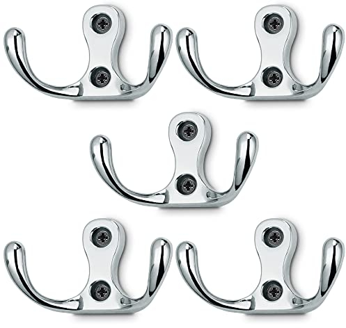 Mavö 5 Stück Kleiderhaken Haken Garderobe doppelt Garderobenhaken Wand Wandhaken Handtuchhaken Sam chrom glänzend