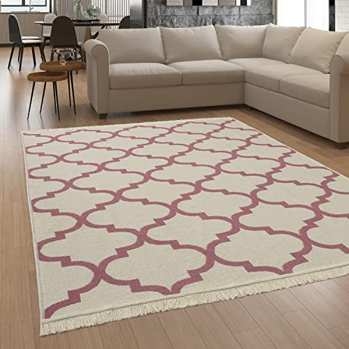 Paco Home Teppich Wohnzimmer Schlafzimmer Boho Design Waschbar Bis 30 Grad Skandinavisch Mit Fransen Wendbar Moderne Deko, Grösse:60x90 cm, Farbe:Pink