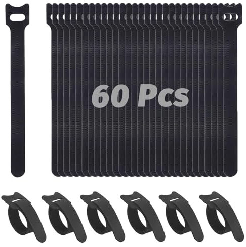 zoerbufan Attache Cable, 60 Pcs Réutilisables Serre Cable, 15 cm Sangles Câble, Reglable Sangles Câbles à Crochet et Boucle, Microfibre Organisateur(Noir)