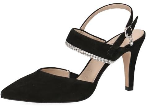 Caprice Décolleté Slingback da Donna in Pelle Glitter, Nero (Black Suede), 37,5 EU