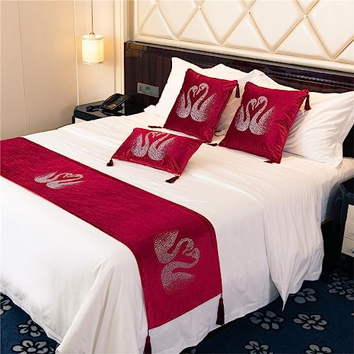 Morbuy Runner Letto con Cuscini, Estivo Corridore del Letto Morbido Confortevole Sciarpa da Letto Modern Scarf Runner Hotel Bed Runners Decorazione Letto Matrimoniale (Rosso,45x240cm per Letto 2m)