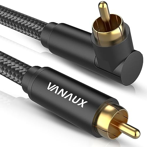VANAUX 90 Degree Subwoofer Cable,Premium Audio RCA to RCA Cable,(Gold-Plated Connectors) Ideal for Tight Spaces,Home Theater,Sound Systems (90 Degree to Straight, Black-10FT/3M)