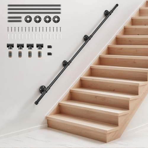SenDeluz Main courante d'escalier en métal de 2,5 m pour intérieur et extérieur - Main courante murale antidérapante en fer galvanisé - Rail d'escalier industriel résistant à l'usure et à la corrosion