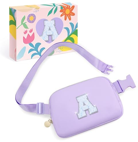 COSHAYSOO Initial Fanny Pack for Girls Kids Purse Crossbody Belt Bag Purple