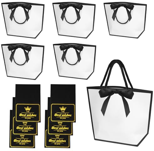 TAIXING 6 Stück Geschenktüten mit Schleifen, 27.8x20x9cm Weiß Geschenktüte mit Henkel Papiertüten Geschenktaschen Geschenktüten Klein mit Grußkarten für Hochzeit Feier Party Geburtstag
