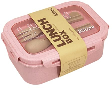 ISAKEN Caja Bento Hermética Sin BPA Con 2 Compartimentos y Cubiertos - Fiambrera a Prueba de Fugas para el Trabajo, Picnic, Oficina y Viajes