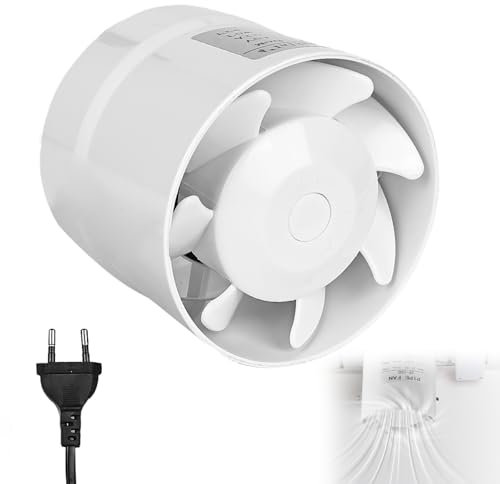 GOEDCH Extractor de Aire 100mm: Silencioso Extractor de Ventilador de Conducto en Línea, Ventilador de Tubo 130 m³/h, Extractor De Baño para Baño, WC, Tienda, Invernadero, Cocina, Oficina, Garaje