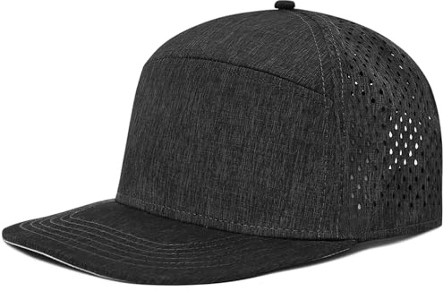 FYBW Men Flat Brim Adjustable Performance Hat, Mesh Snapback Laser Perforated Baseball Cap for All-Day Comfort(Mix Black-Grey)
