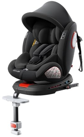 360°Drehbarer Autositz Kindersitz mit Verstellbarer Kopfstütze,Multifunktional Verstellbarer Babysitz mit Abnehmbarem Sitzbezug,Verdeck und Fußstütze,mit Fußstütze(Schwarz - Premium Version)