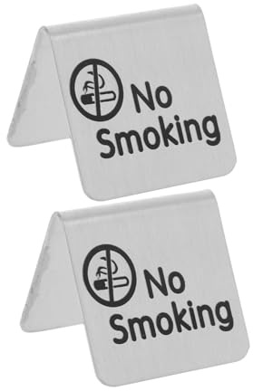 UKCOCO 2 pièces Panneaux Acier Inoxydable Double Face Signalisation Interdiction de Fumer Plaque Réservée pour Tables et Visible pour Restaurant Bureau Hôtel