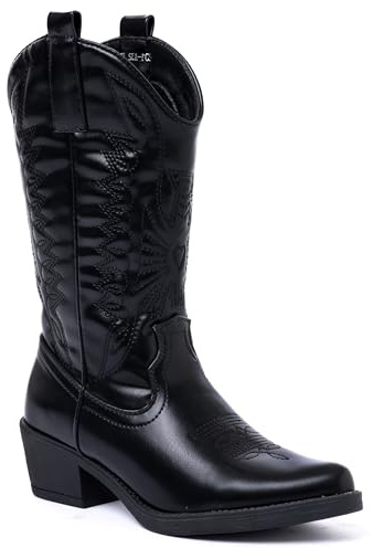 URBAN ROSA Stivali Donna Texani Cowboy con Punta a Punta e Ricami Decorativi Stile Western Chic (NERO, 39 EU, Adulto, 39, Numero, Sistema Taglie Calzature EU, Media)