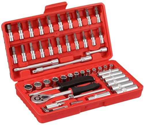 HSEAMALL 53-teilig Steckschlüsselsatz, Ratschenkasten 1/4 Zoll Ratschen Knarrenkasten Klein Steckschlüssel-Set für Torx-, Kreuz Schlitz & Innensechskant-Schrauben